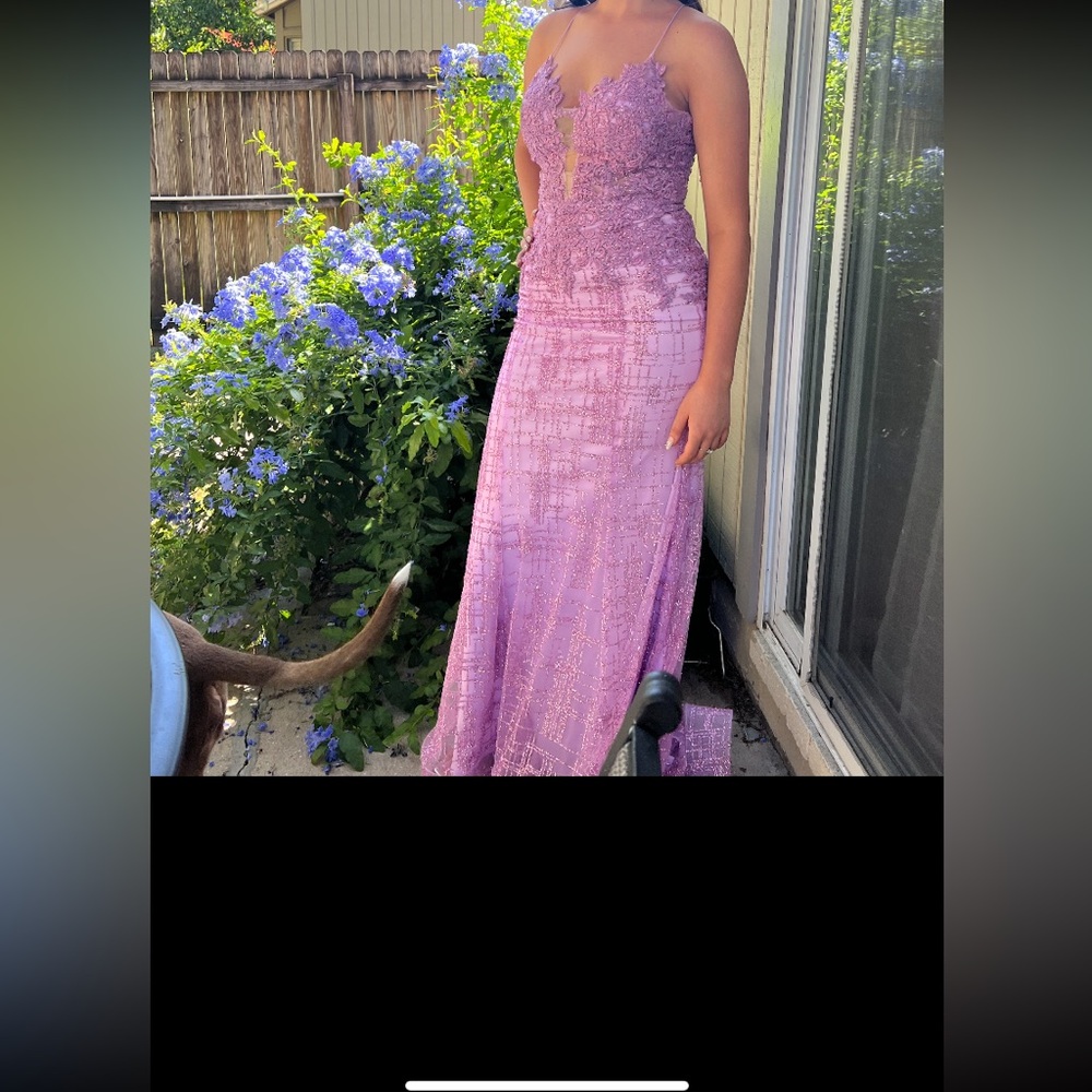 Elegant Lavender Lace Evening Gown